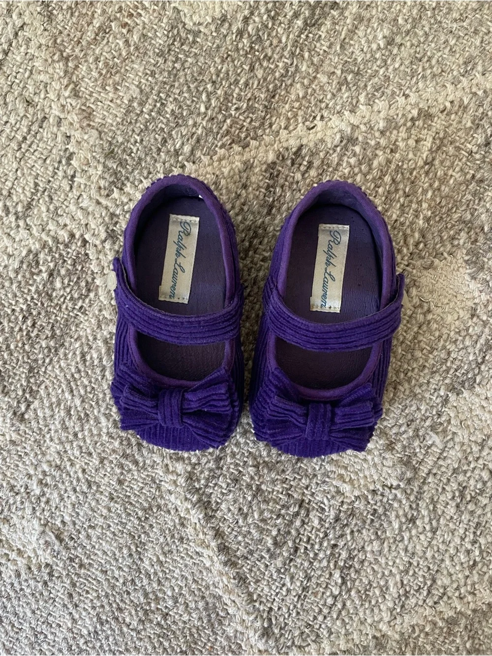 Ralph Lauren Purple Corduroy Mary Jane Baby Shoes with Bow